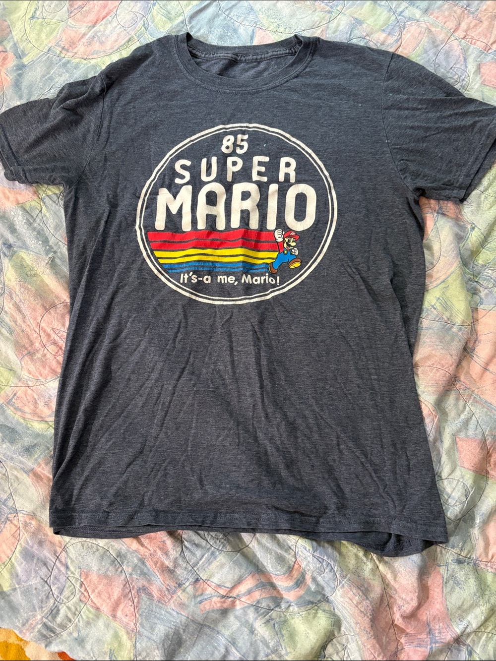 Nintendo Super Mario Kids Short Sleeve Tee Navy with Red Yellow Green